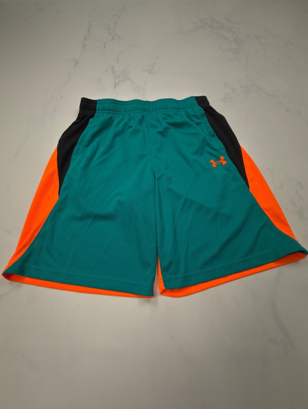 Under Armour Athletic Shorts Teal Orange 2010s Sporty - Boys XL